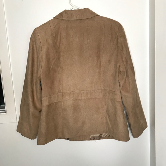 Lindor Women’s Tan Faux Suede Jacket/Button- Front Collared Blazer 14 - Picture 2 of 10